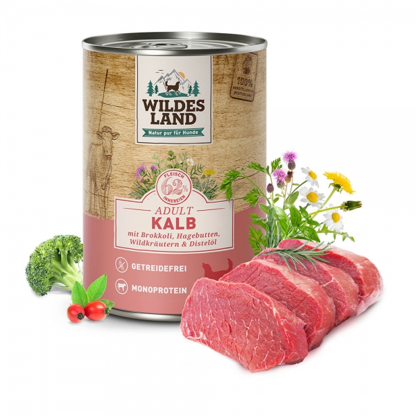 Wildes Land Kalb mit Brokkoli und Hagebutte 400g